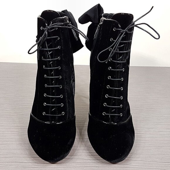 Miu Miu Bow-Back Black Velvet Side Zip Bootie 105mm Heel, Womens Size 8.5 / 38.5 - Picture 2 of 11